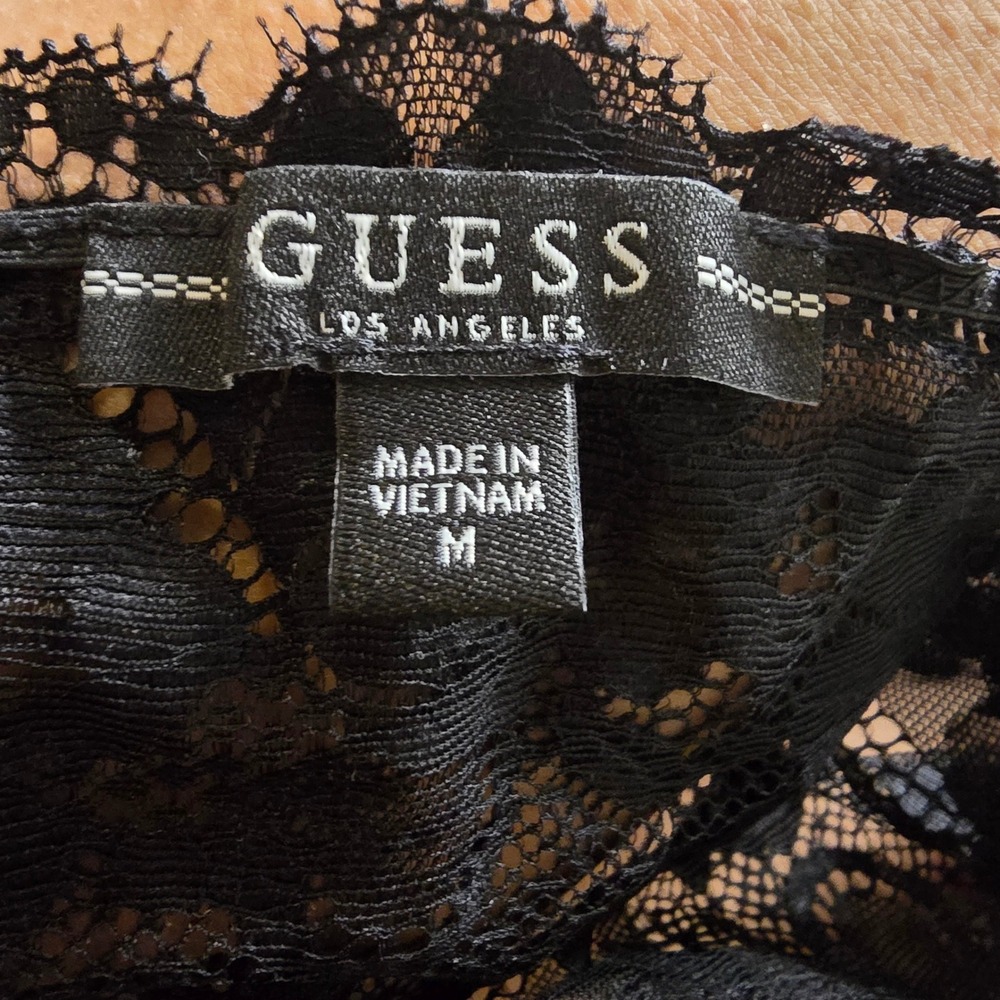 Guess Los Angeles Womens Black Floral Lace Off The Shoulder 3/4 Sleeve Top M - Picture 5 of 5